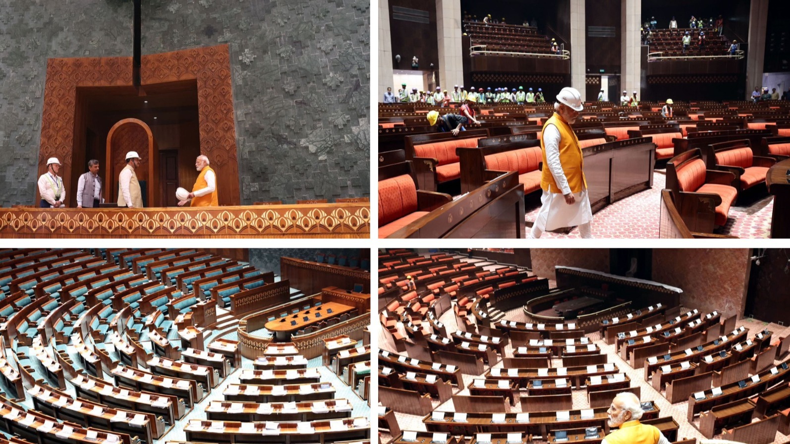 PM Modi inspects the work at new Parliament during his surprise visit...
