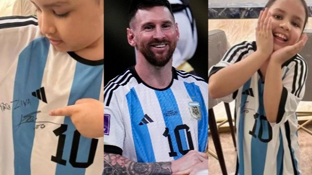 Cutest picture on the internet : Ziva Dhoni gets messis signed Jersey