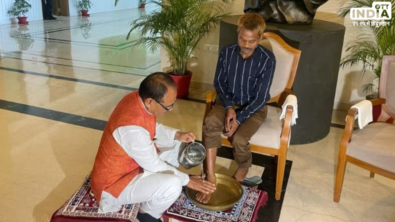 Shivraj Chouhan washes tribal feet amid urinating incident debate.
