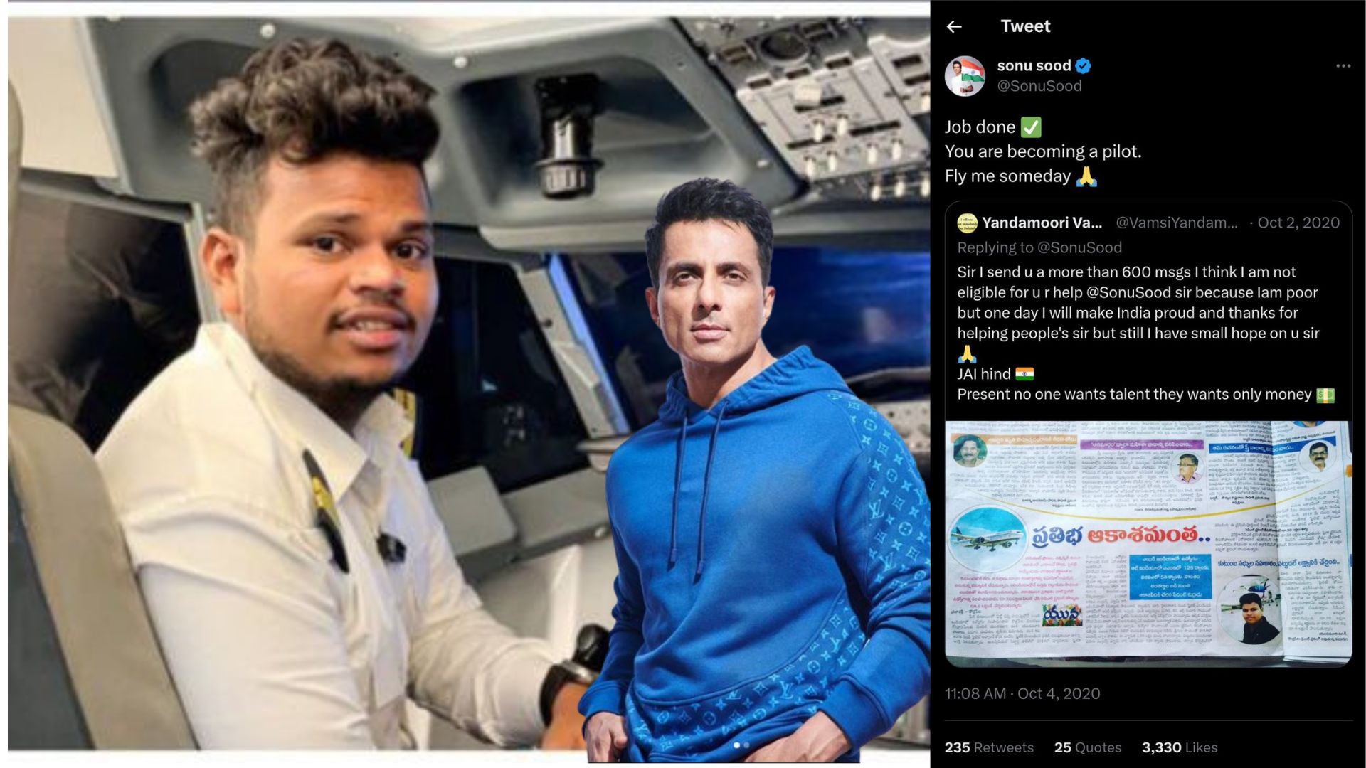 Sonu Soods good deed comes full circle as man he helped becomes a pilot