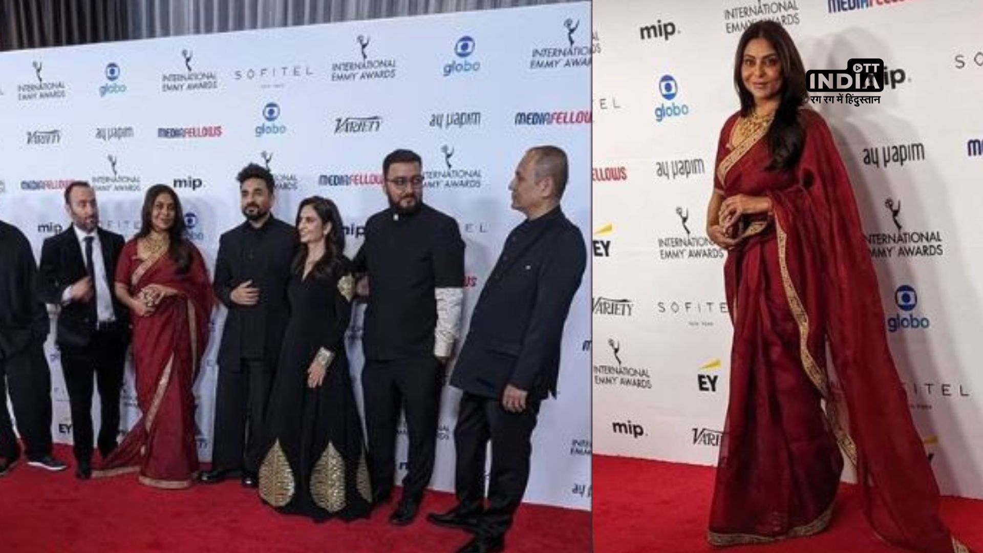Shefali Shah stuns in Red Saree at International Emmy 2023 Red Carpet Event