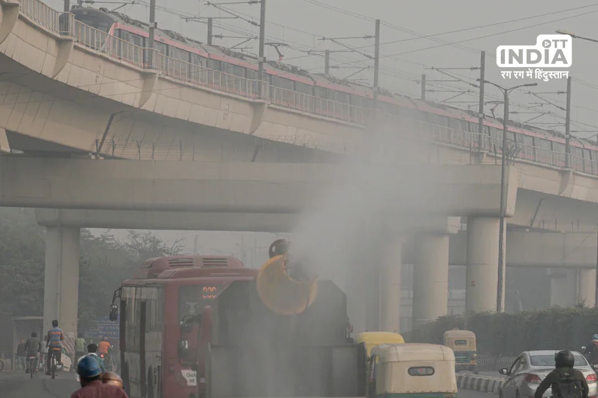 Fire tenders spray water in Delhi to combat pollution