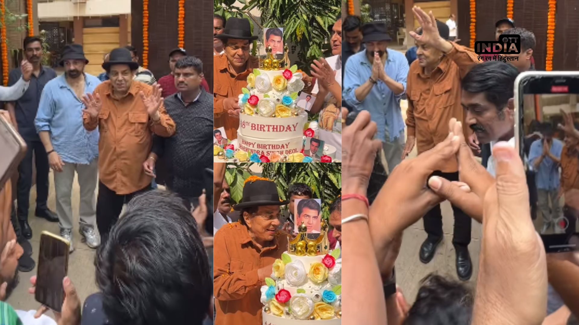 Dharmendra celebrates Birthday surrounded by fans and Sunny Deol, cuts grand cake