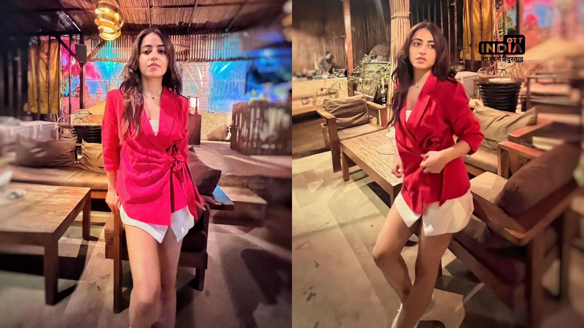 Actress Niyati Fatnani stuns in a short red and white outfit; fans scream hotness