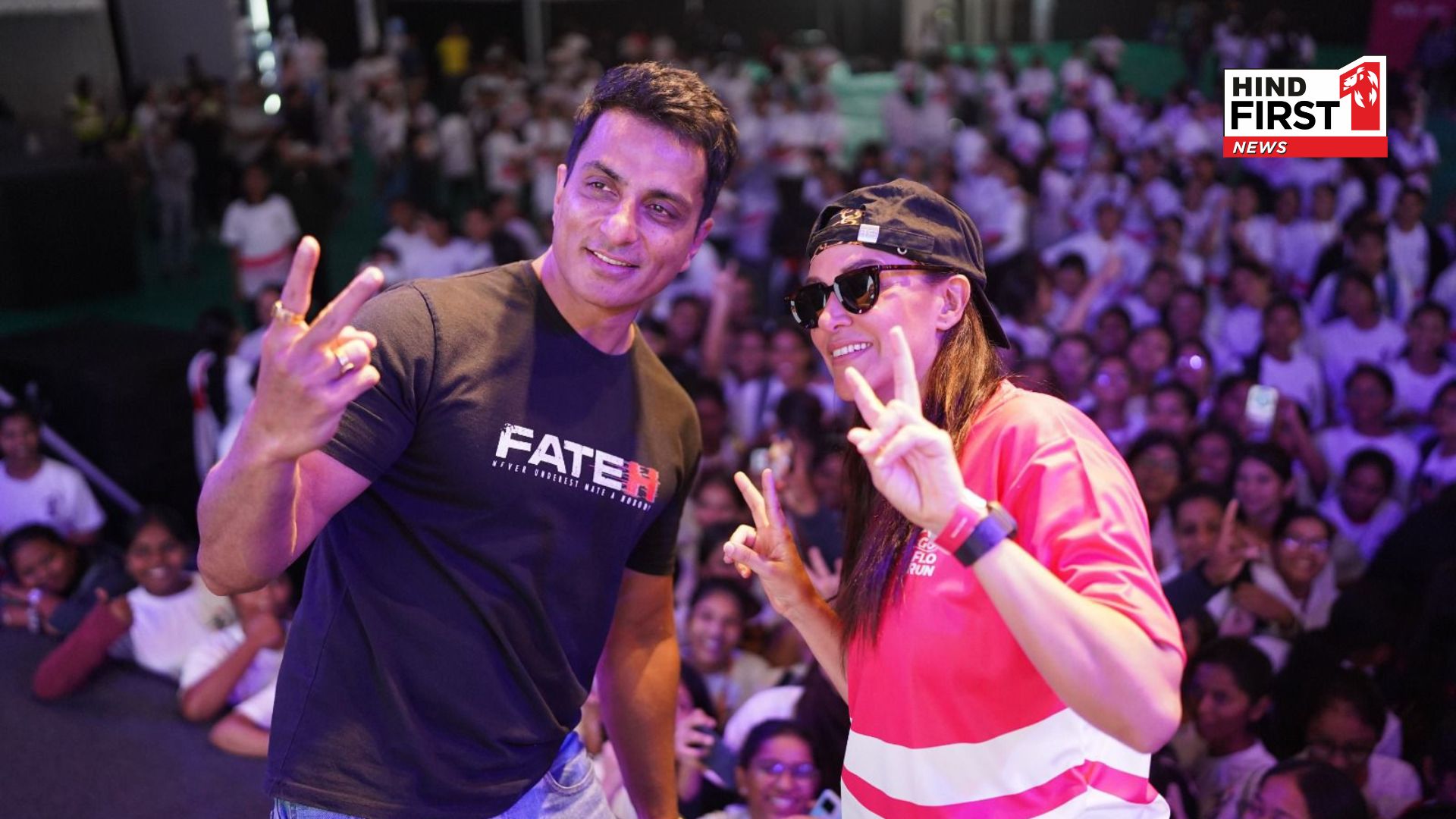 Neha Dhupia together with Sonu Sood launch the inaugural GoFlo Run in Mumbai