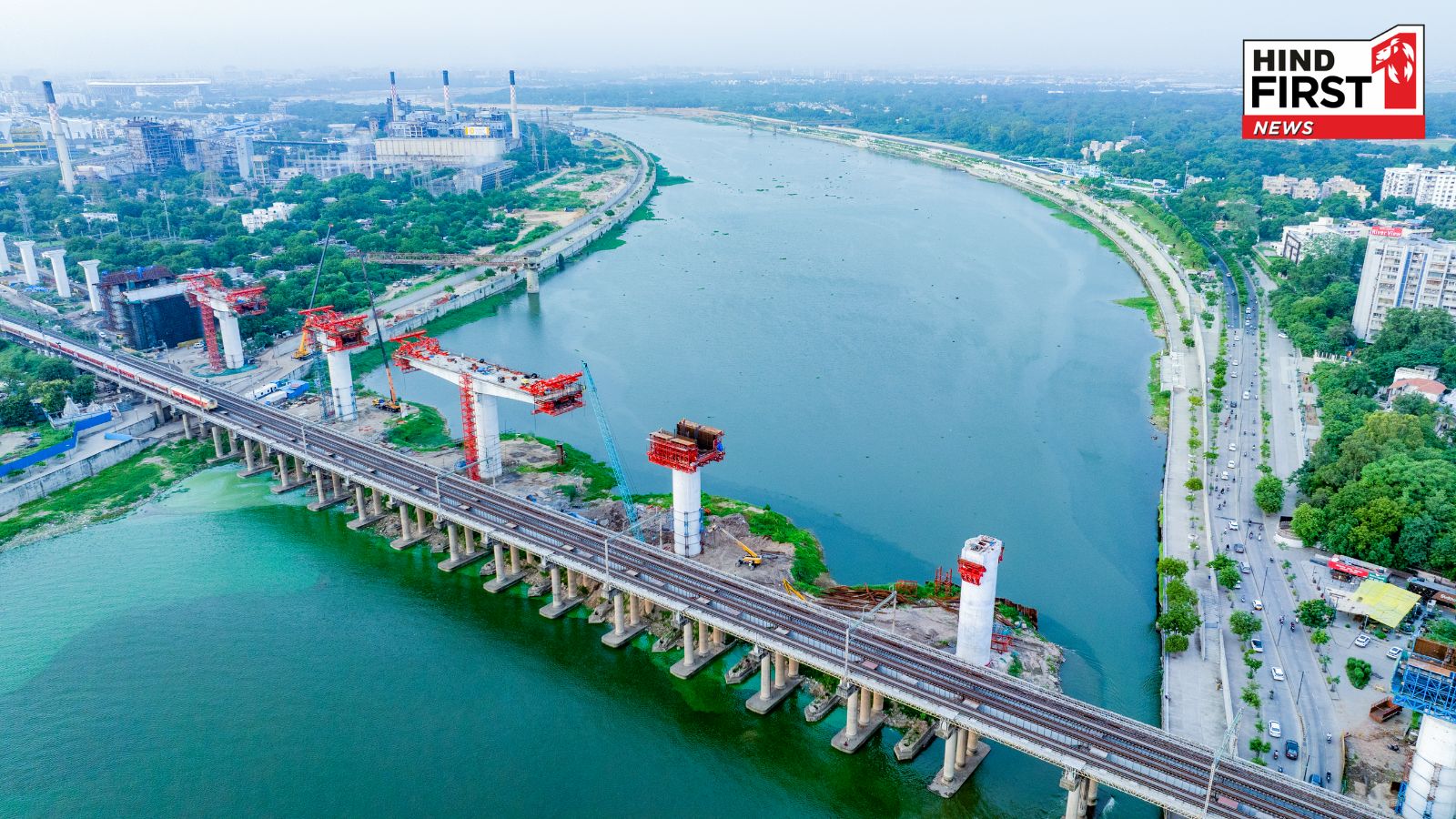 36 Meter Tall Bridge, Equivalent to a 12-Storey Building, Under Construction Over Sabarmati River for Mumbai-Ahmedabad Bullet Train Project