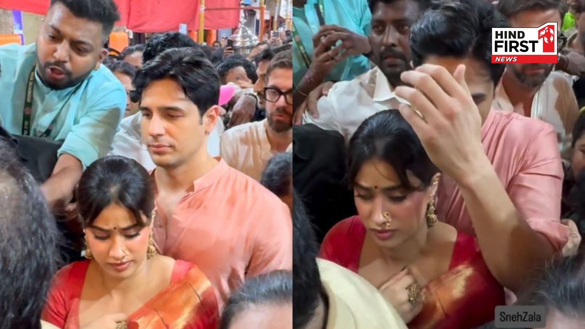 Janhvi Kapoor Mobbed at Lalbaugcha Raja, Sidharth Malhotra Steps In to Protect Her